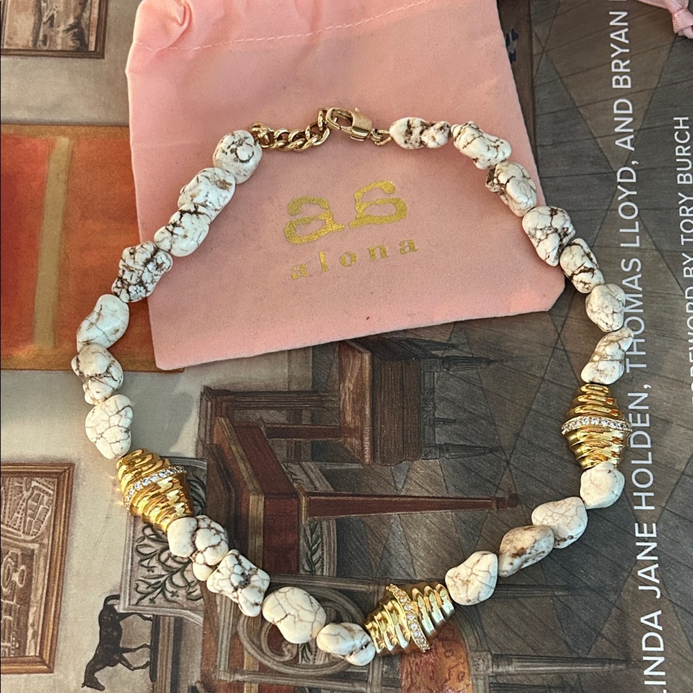 By Alona Marella White and Gold Shell Beaded Necklace